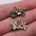 Antique bronze dove with olive branch charms 15x20mm for DIY jewelry making accessories - Antique Bronze