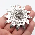 Großer Vintage Silber Sonnenanhänger mit Spiralmuster für DIY Schmuckherstellung und Zubehör - Wirbel Sonne Anhänger (B18954) / Antiksilber