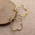 Gold hollow flower frame pendants for DIY jewelry making, alloy charms, 37x32mm size - Flower Frame Pendant (ABD-C17960) / Antique Gold
