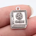 Antique silver magic spell book pendant charm with pentagram for DIY jewelry making - Antique Silver
