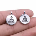 Pair of antique silver double-sided Buddha pendants for DIY jewelry making, 15x19mm charms - 10 Pieces Pack / Antique Silver