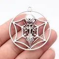 Large antique silver bird skull and spider web hollow round pendant charm for DIY jewelry - Round Hollow Spider Web Bird Skull Style (ABD-C18290) / Antique Silver