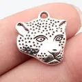 Ciondolo a testa di leopardo in argento antico per la creazione di gioielli fai-da-te - Testa di Leopardo (B19162) / Argento antico