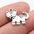 Pendentif chat argent antique avec crocs et motifs géométriques pour bijoux DIY - Pendentif Chat à Dents de Sabre / 24x18mm / Argent antique