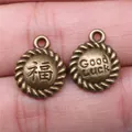 Antique bronze Fu character and Good Luck charm pendants for DIY jewelry making - Chinese Fu Good Luck Pendant (A13253) / 10 Pieces/Pack / Antique Bronze