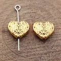 Textured gold heart beads 12x11mm with small hole for DIY jewelry making crafts - Antique Gold