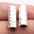 Silver hammered metal tube beads for dreadlocks and jewelry making, set of 2 pieces. - Antique Silver