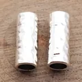 Textured hammered silver tube beads for dreadlocks jewelry and DIY hair accessory crafting - Antique Silver