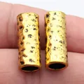 Set of two gold hammered metal tube beads for dreadlocks and artisan jewelry making - Antique Gold