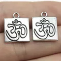 Vintage zilveren vierkante Om-symbool bedels van legering voor DIY-sieraden 18x15mm - Antiek Zilver