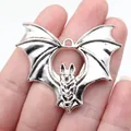 Antique silver bat pendant for DIY jewelry making, 49x45mm zinc alloy charm - Antique Silver