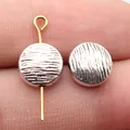 Silver metallic flat round beads with scratched wood grain texture for jewelry making - 扁圆形木纹珠(B19130) / Antique Silver