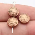 Antique copper flat round beads with wood grain texture for jewelry making 10mm - 扁圆形木纹珠(D12896) / Antique Red Copper