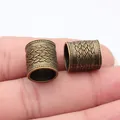 Antique bronze braided texture cylindrical tube bead for hair dreadlock decoration - Barrel Woven Texture (ABD-C18720) / Antique Bronze