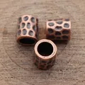 Set of antique copper hammered tube beads for dreadlocks or DIY jewelry making - Antique Red Copper