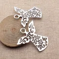 Großer silberner Engel-Anhänger mit filigranem Blumenmuster für DIY-Schmuckherstellung - Antiksilber