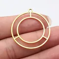 Goldener geometrischer Doppelkreis-Anhänger für DIY-Schmuckherstellung, 38x35mm Groß - Geometrischer Doppelring Stil (D15344) / Altgold