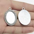 Ασημένια οβάλ βάση μενταγιόν 18x25mm για κατασκευή κοσμημάτων DIY και χειροτεχνίες - F4303_W05-F44 / Αντίκα Ασημί