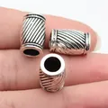 Antique silver tube beads with slanted texture for hair braids, 17x11mm size - Diagonal Texture Tube Bead (ABD-C19166) / Antique Silver