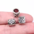 Antiek zilveren kralen met groot gat en bloemenpatroon voor sieraden 10x10mm - Groot Gat Kraal (B15959_W14-H19) / 10 Stuks Verpakking / Antiek Zilver