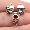 Antique silver conch shell large hole spacer beads charms for DIY jewelry making - 10Pcs / Antique Silver