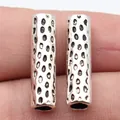 Silver-toned irregular textured tube beads for jewelry making and dreadlock accessories - Antique Silver