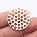 Gold-tone perforated round charm pendant for DIY handmade jewelry making accessories - Hollow Round Disc (D12723) / 33x30mm / KC Gold