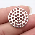 Silver color perforated round disc charm pendant for DIY jewelry making materials. - Hollow Round Disc (D12821)