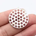 Polished silver perforated round disk pendant charm for DIY jewelry making material - Hollow Round Disc (D12802)