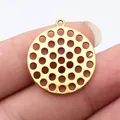 Golden perforated round pendant charm 28x25mm for DIY jewelry making accessories - Hollow Round Disc (D15336)