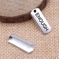 Colgante rectangular de metal plateado con grabado ENOUGH para creación de joyería - Plata antigua