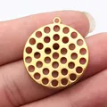 Golden round perforated pendant for DIY jewelry making, 28-33mm metal craft accessory - Hollow Round Disc (D15384)