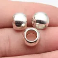 Antique silver smooth round large hole beads for DIY jewelry making and dreadlocks - Round Smooth Large Hole Style (B19410) / 10 Pieces Pack / Antique Silver