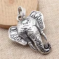 Detailed vintage antique silver elephant head pendant for DIY jewelry necklace making - Antique Silver