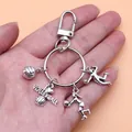 Detailed silver-toned volleyball keychain with unique charms and heart engraving - Antique Silver (XY30004)