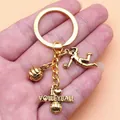 Creative gold volleyball themed keychain with player and I love volleyball charms - Gold (XY30002)