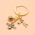 Premium gold-colored volleyball sports keychain with I love volleyball charm pendant - Antique Gold (XY30005)