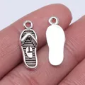 Pair of vintage silver-tone flip-flop charms for handmade jewelry DIY, 21x8mm size - Antique Silver