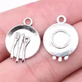 Antique silver 15mm tableware plate and cutlery charm pendant for DIY jewelry making - Antique Silver (B15694)