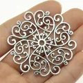 Vintage Silber Mandala Blumen Filigraner Anhänger für DIY Schmuckherstellung 55mm - Altsilber (B10546)