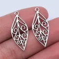 Exquisite vintage silver hollow leaf charms for DIY jewelry making, 28x12mm size - Antique Silver