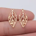 Golden hollow filigree leaf pendant charm for DIY jewelry making accessories 28x12mm - KC Gold