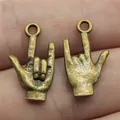 Antiek bronzen Ik hou van jou gebarentaal handbedeltje voor DIY sieraden maken. - Antiek Brons (A12353)