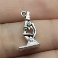 Retro antique silver microscope pendant charm for DIY jewelry making projects, 21x11mm - Antique Silver (B13013)