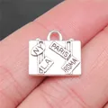 Vintage silver suitcase charm pendant with travel city names for DIY jewelry making - Suitcase Shape (B12989) / Antique Silver