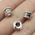 Vintage silver hair beads with carved patterns for braids and jewelry making 8x8x6mm - Engraved Large Hole Bead (B14038) / Antique Silver (B14038)