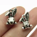 Pair of small 13mm antique silver rabbit head charms for DIY jewelry making and pendants - Rabbit Head Style (B11341_W29-A11) / Antique Silver