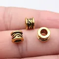 Antique gold finished dreadlock hair beads with engraved wave patterns for DIY styling - Engraved Large Hole Bead (D10940) / Antique Gold (D10940)