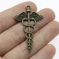 Antique bronze medical caduceus charm pendant for DIY jewelry making, 49x30mm size - Caduceus Medical Symbol Pendant (ABD-C10318) / 10 Pieces Pack / Antique Bronze