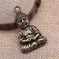 Vintage bronzen Boeddha hanger, 39x23mm, spiritueel sieraad ketting accessoire - Antiek Brons